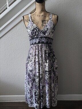 Studio West Purple Mixed Pattern Midi Dress Size Small Y2K